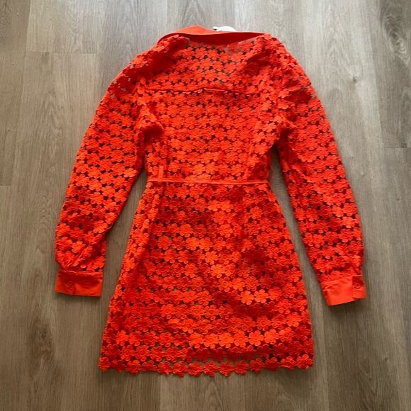 rumer capri orange floral embroidered collared sheer mini button front dress NEW - Picture 2 of 3